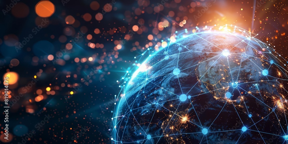 Abstract background with globe and connectivity icons for World Telecommunication Day, with copy space Abstract background with globe and connectivity icons for World Telecommunication Day, with copy space