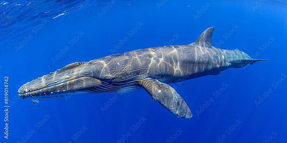 Naklejka premium A whale is swimming in the ocean