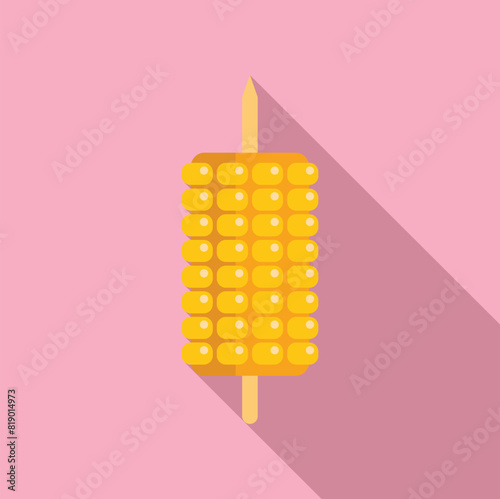 Graphic vector representation of a bright yellow corn on the cob against a soft pink backdrop