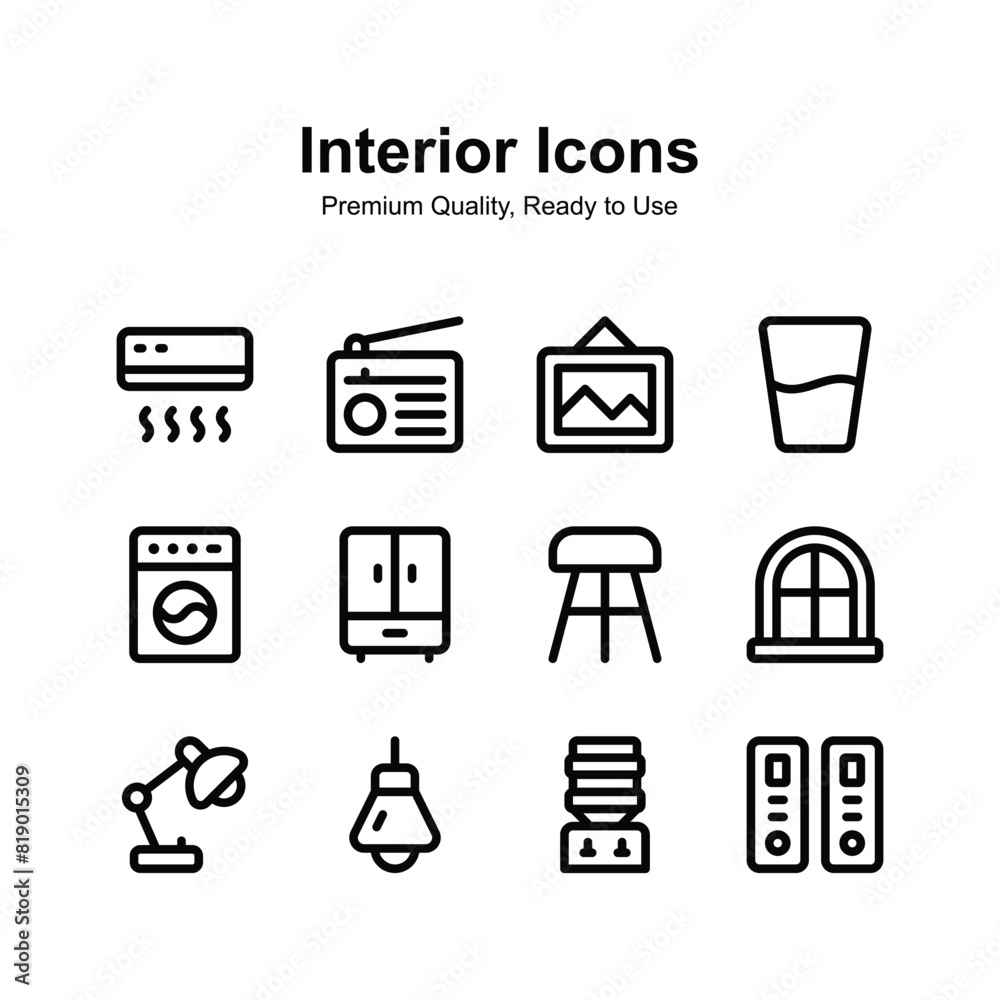 Interior icons set in trendy style, ready to use in web, mobile apps Interior icons set in trendy style, ready to use in web, mobile apps
