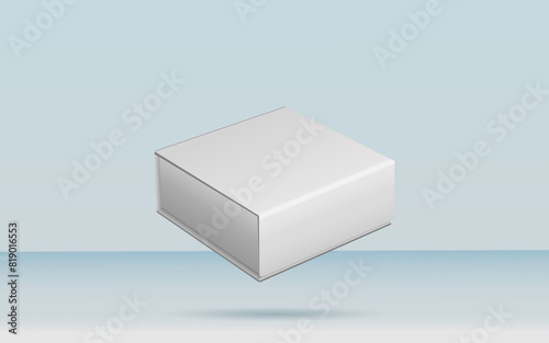 3d rendering realistic white box packaging mockup in studio background. Product mock up modern concept