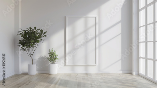 Mockup poster frame in minimalist modern interior background  3d render 