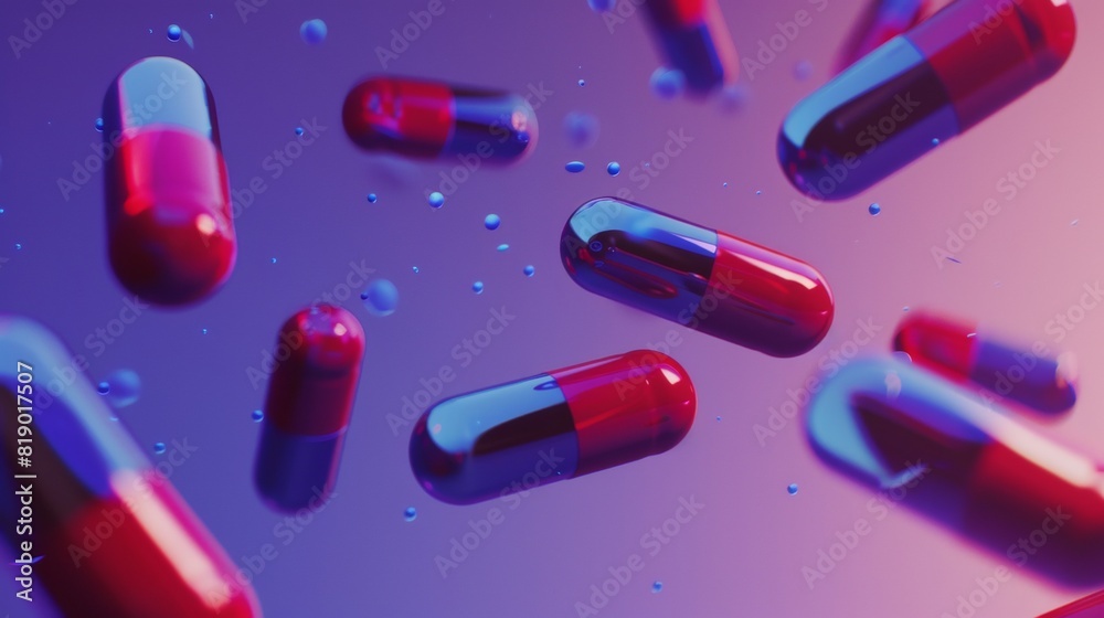 Cinematic pills falling through the air, captured in motion Cinematic pills falling through the air, captured in motion