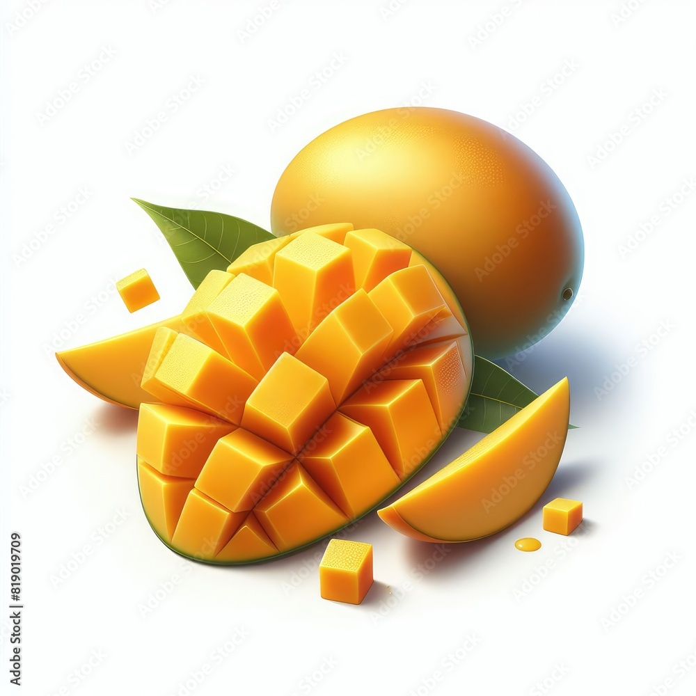Mango pieces and slices isolated on a white background Mango pieces and slices isolated on a white background
