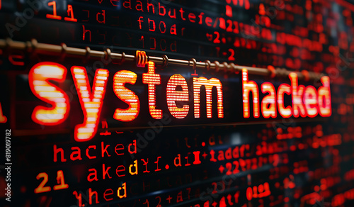 A system hacked digital background bold red letters on black