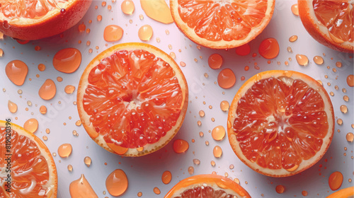 Ripe halves of oranges on a white background pattern. Orange slices. Juicy halves of tangerines and oranges. Design of orange juice, dessert, citrus background. Juicy citruses background.