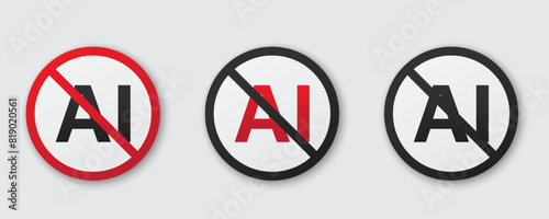 No to AI-generated sign, isolated on white background. Anti AI sign. No AI Use. Vector illustration.