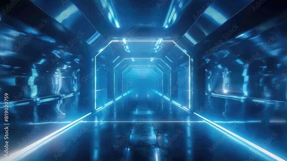 captivating blue LED light tunnel, with a blend of sharp lines and smooth reflections creating a futuristic scene captivating blue LED light tunnel, with a blend of sharp lines and smooth reflections creating a futuristic scene