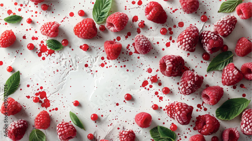 Juicy raspberries. Red raspberries on a white background for banner, cover, label. Frozen raspberries in powdered sugar. Raspberry juice, jam, dessert. Berry background. Fruit background.