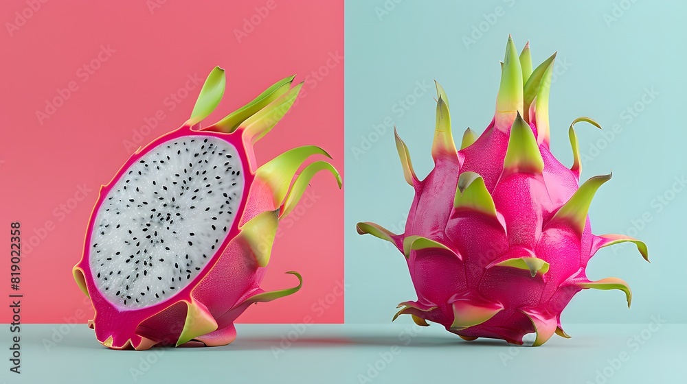 Imagine an image titled Dragon Fruit Delight featuring a vibrant pink, highlighting its fresh, exotic, and healthy nature Imagine an image titled Dragon Fruit Delight featuring a vibrant pink, highlighting its fresh, exotic, and healthy nature
