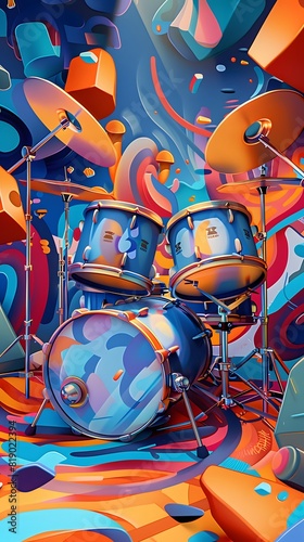 A bold and colorful graffiti mural depicting a drum set, emphasizing the power of beat and rhythm