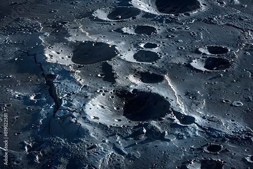 The lunar surface with craters and the footprints of astronauts photo