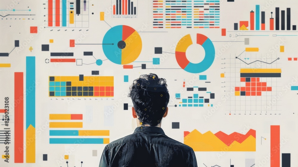Minimalistic character visualizing data with data visualization ...