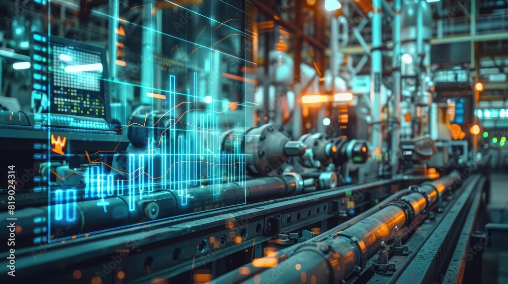 Graphs seamlessly integrated into the fabric of industrial collar work, symbolizing the alignment of analytics with production processes