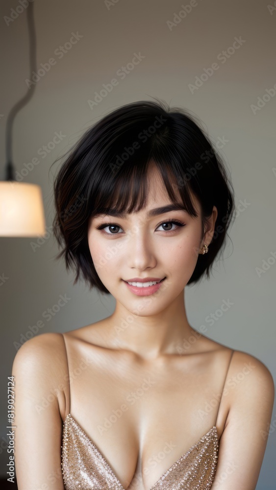 Photo Portrait of a Beautiful Asian Female in home top Photo Portrait of a Beautiful Asian Female in home top