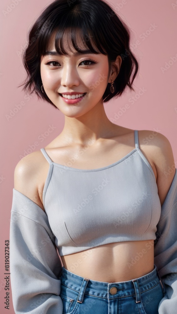 Fototapeta premium Photo Portrait of a Beautiful Asian Female in crop top