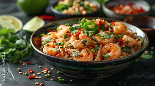 Pad Thai with shrimp a popular Thai noodle dish