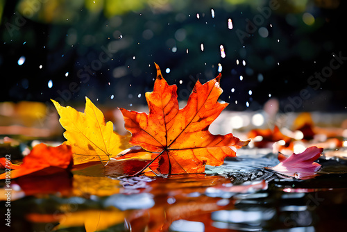 autumn leaves reflecting in water