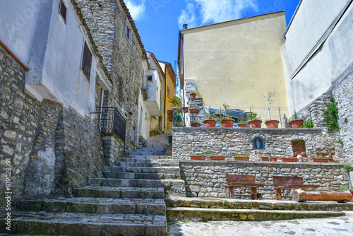 Fototapeta Naklejka Na Ścianę i Meble -  A narrow street in Montefalcone Valfortore, small rural town in Campania, Italy.