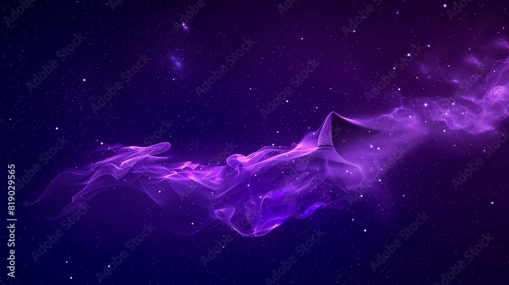 Bright purple smoke morphing into a wizard's hat, against a dark, star-filled night sky Bright purple smoke morphing into a wizard's hat, against a dark, star-filled night sky