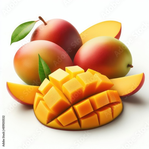 Mango pieces and slices isolated on a white background 