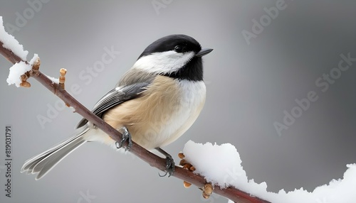 A delicate icon of a chickadee on a snowy branch