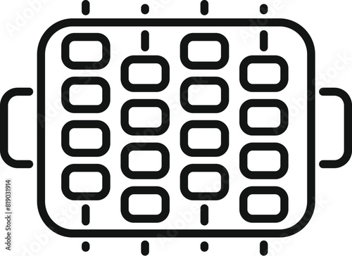 Simple black and white line art icon representing a top view of a waffle iron