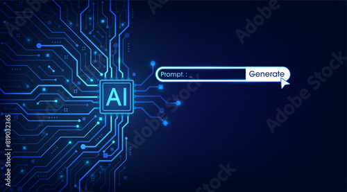 Generative Artificial intelligence technology concept. Generative bot for creating ideas. AI learning by command prompt for generate. Chat with AI. Futuristic abstract background. vector illustration.