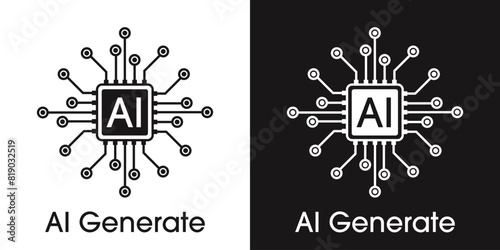 Generate AI icon. Artificial intelligence and Machine learning technology concept. AI enters by command prompt to generate ideas. Chat with AI.  UI UX design, Vector illustration.