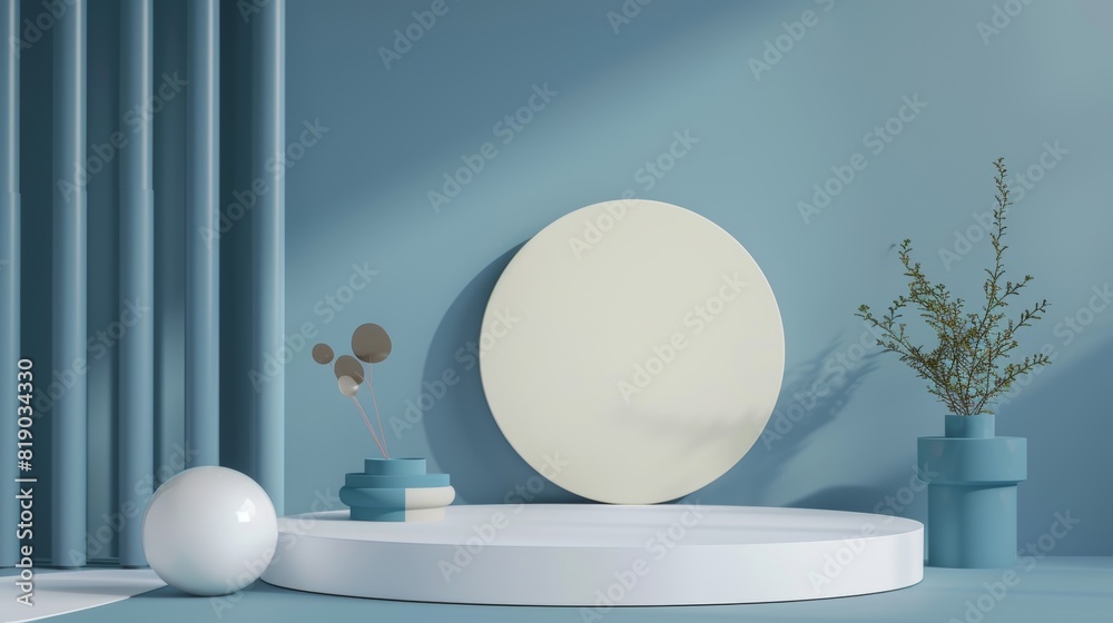 Mock up of a podium for a product with geometric elements and blue background, 3D render, 3D illustration. Mock up of a podium for a product with geometric elements and blue background, 3D render, 3D illustration.