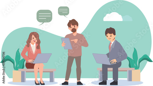 Team communication abstract concept vector illustration set. Meeting and brainstorm, online meetup, corporate.