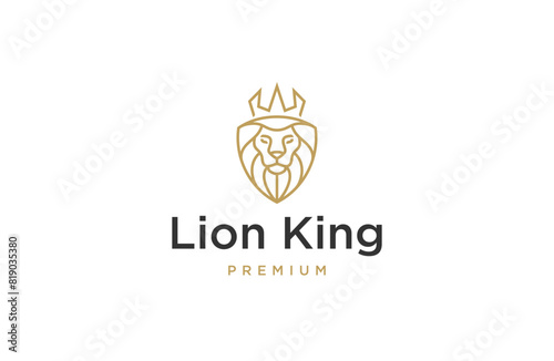 Lion king with line art style logo design template flat vector