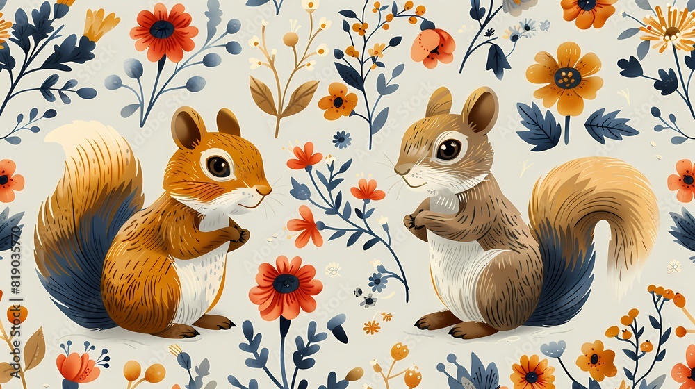 Squirrel surrounded by flowers Squirrel surrounded by flowers