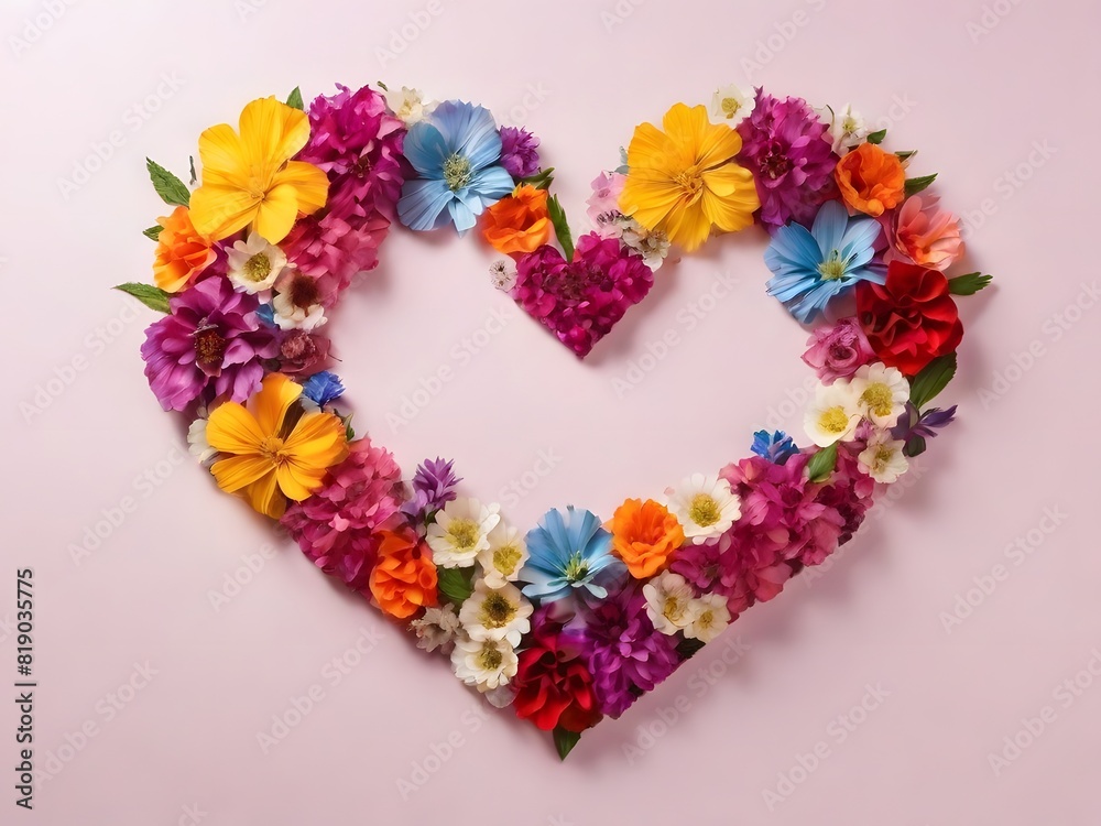 The shape of a heart from above made of colorful flowers