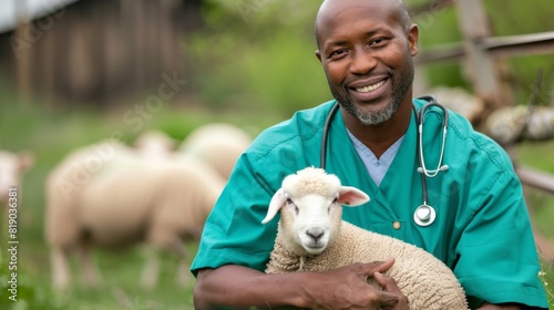 The Smiling Vet with a Sheep photo