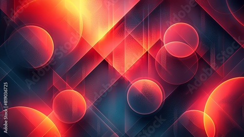 Geometric Background, Abstract background with bright circles and straight lines Illustration image, photo