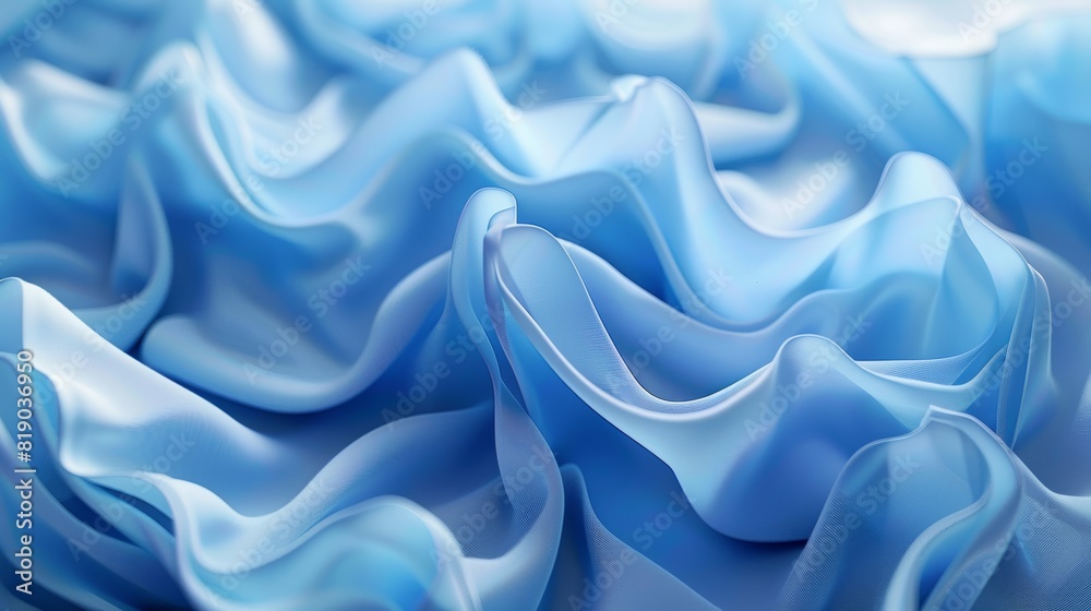 The background is composed of an abstract pattern of folded textile ruffles, blue cloth macros, and a wavy fashion background. The background is composed of an abstract pattern of folded textile ruffles, blue cloth macros, and a wavy fashion background.