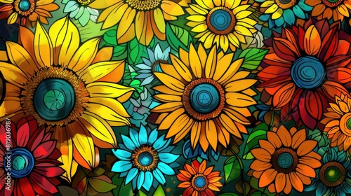 Colorful Sunflowers Background