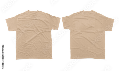Photography Front and Back Mockup of Beige Heavyweight Cotton Crew neck Short Sleeve T-Shirt