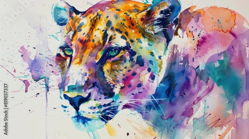 Colorful watercolor painting of a Florida panther