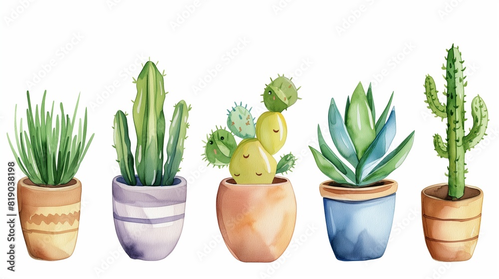 Watercolor painting of cactus on a white background Watercolor painting of cactus on a white background