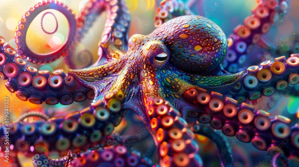 Painting of an octopus on a colored background, AI Painting of an octopus on a colored background, AI