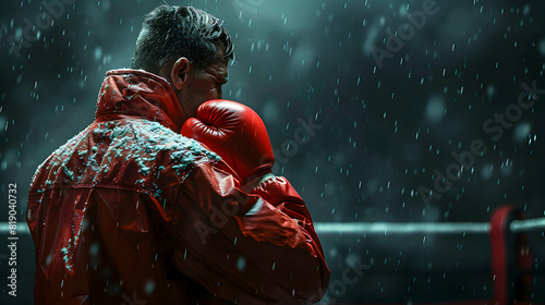 Photo realistic shot of coach giving crucial instructions to boxer during match, emphasizing strategy guidance and teamwork in photo stock concept photo