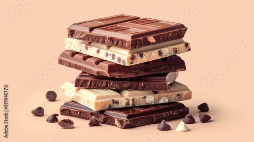 Vector image of a stack of chocolate bars with different flavors, ideal for World Chocolate Day awareness and event posters.