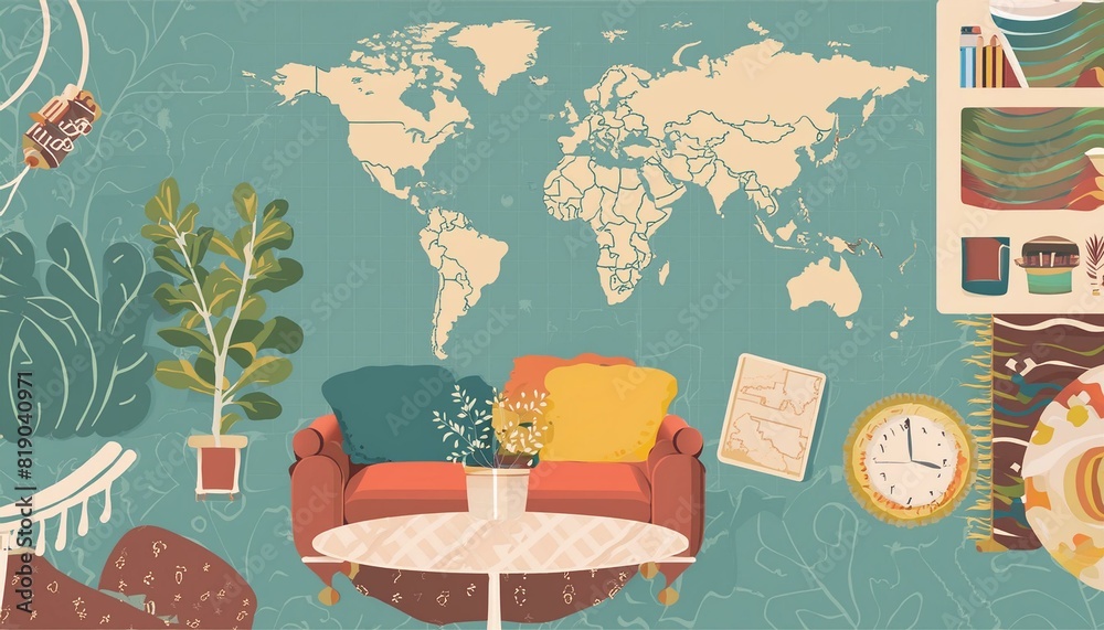 eclectic living room with world map on wall eclectic living room with world map on wall