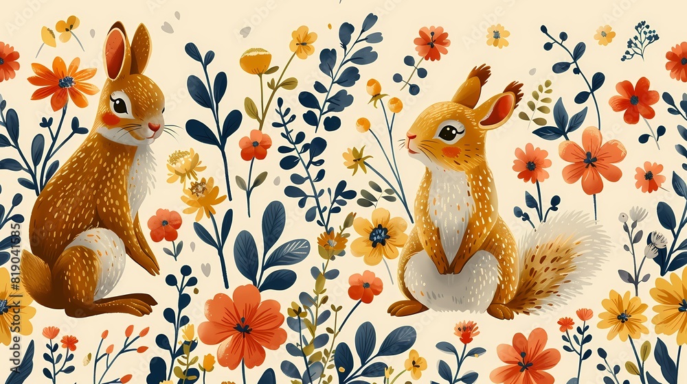 Obraz premium Squirrel surrounded by flowers