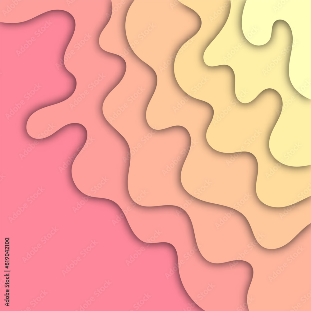 Paper art cartoon abstract waves. Paper cut background. Modern origami design template. Vector illustration. 3D layers of paper. eps 10