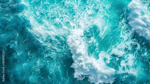 Captivating Aerial Perspective of Turquoise Ocean Waves and Foaming Splashes for Abstract Natural Background