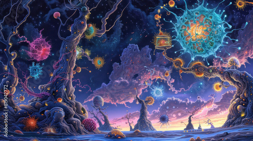 Intricate mescaline-inspired otherworldly landscape