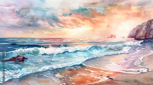 Watercolor seascapes , Beach paintings